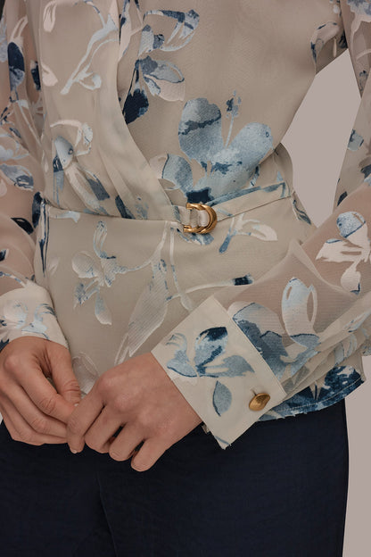 LONG SLEEVE BURNOUT FOIL WRAP BLOUSE