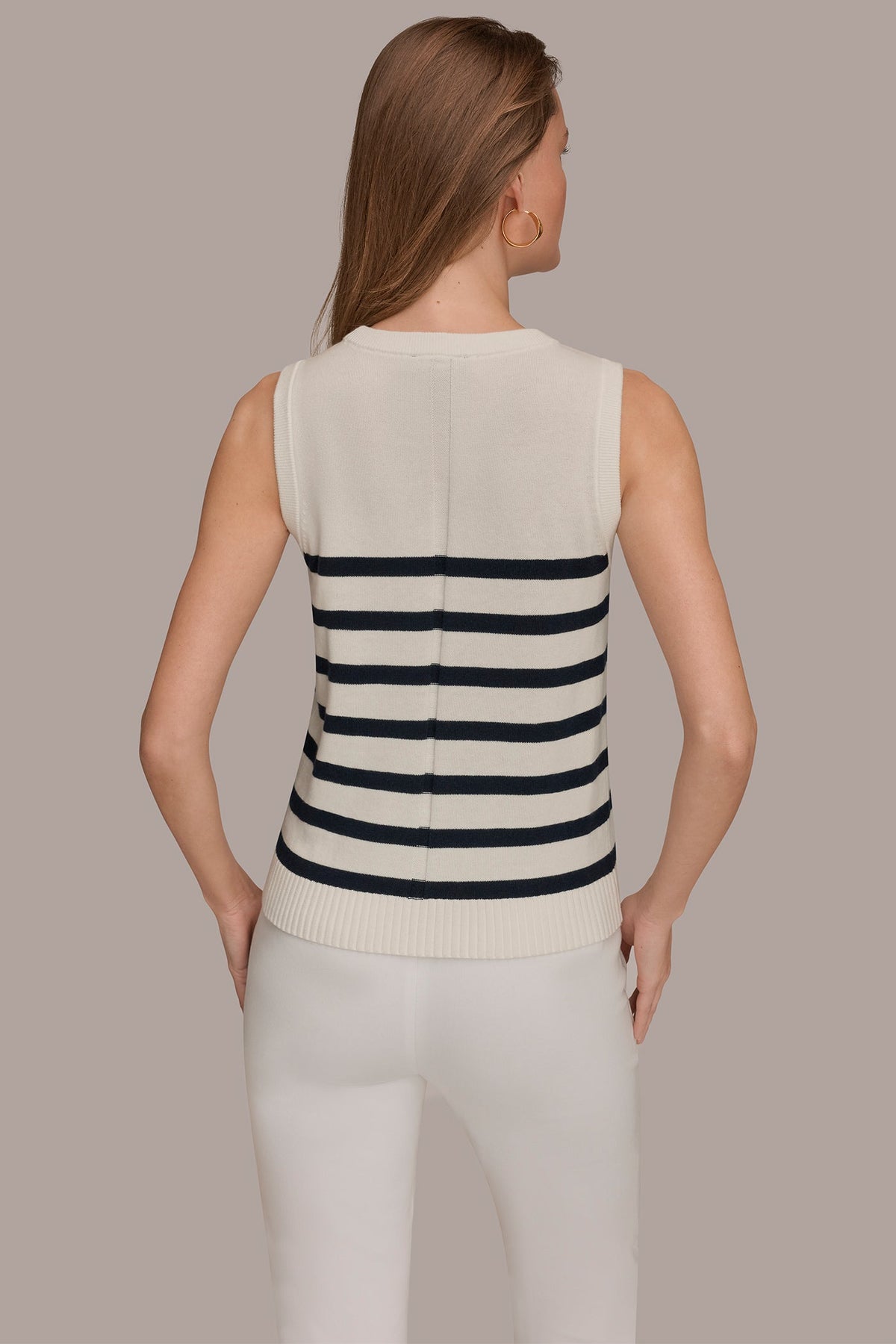COTTON AND CASHMERE SLEEVELESS STRIPED SWEATER