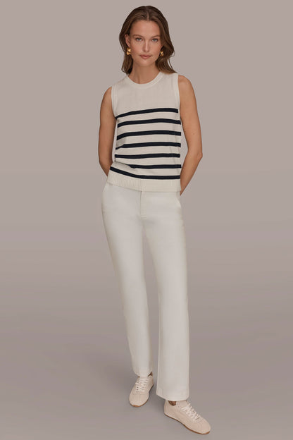 COTTON AND CASHMERE SLEEVELESS STRIPED SWEATER