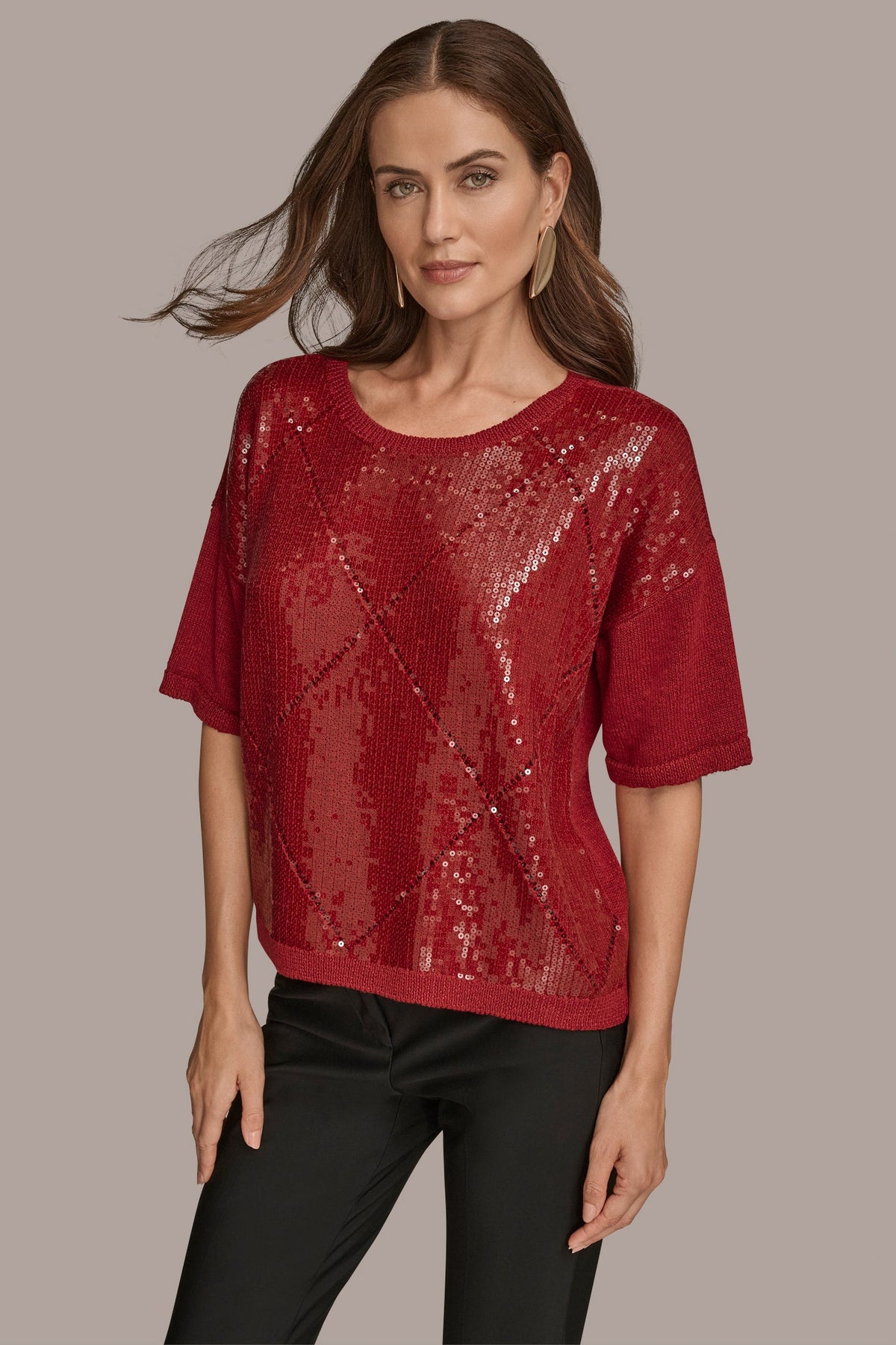 ELBOW-SLEEVE SEQUIN SWEATER