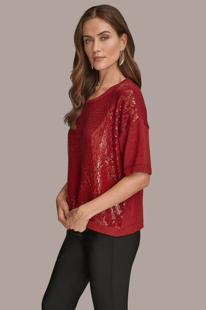 ELBOW-SLEEVE SEQUIN SWEATER