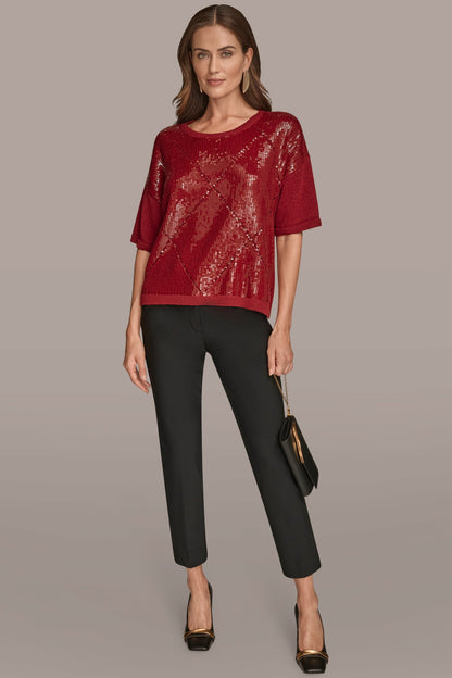 ELBOW-SLEEVE SEQUIN SWEATER