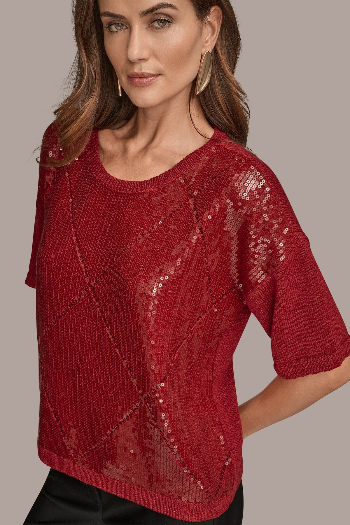 ELBOW-SLEEVE SEQUIN SWEATER