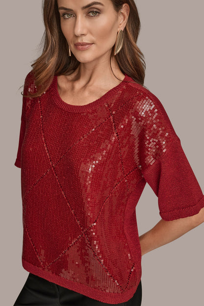 ELBOW-SLEEVE SEQUIN SWEATER