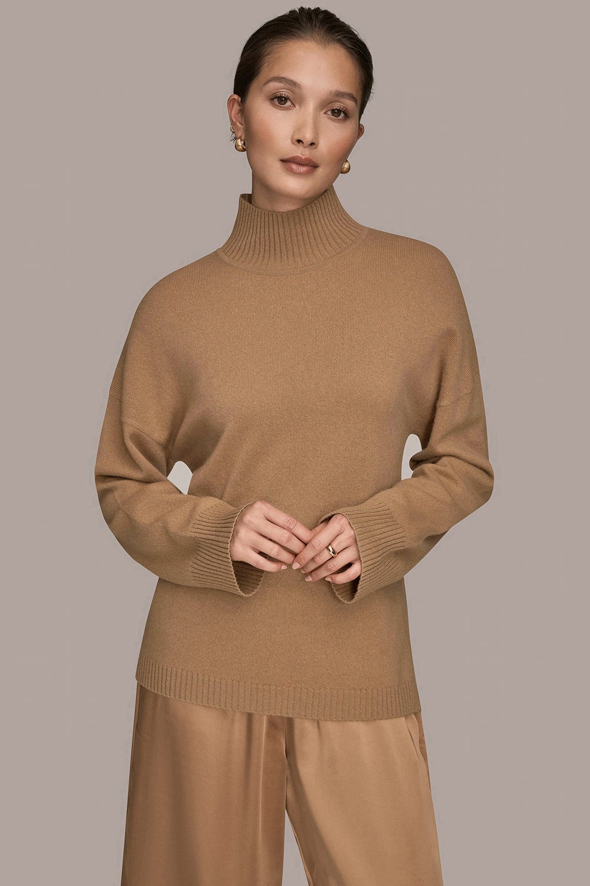 WOOL AND CASHMERE-BLEND MOCK-NECK SWEATER