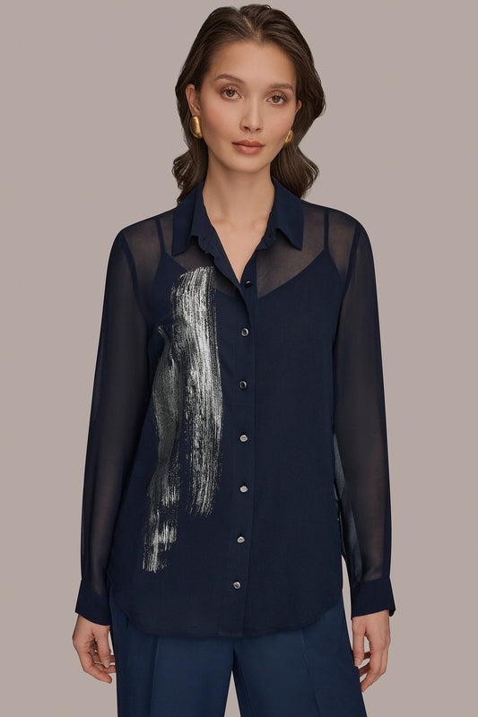 METALLIC BRUSHSTROKE BLOUSE