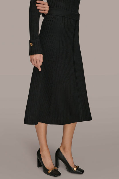 RIBBED SWEATER MIDI A-LINE SKIRT