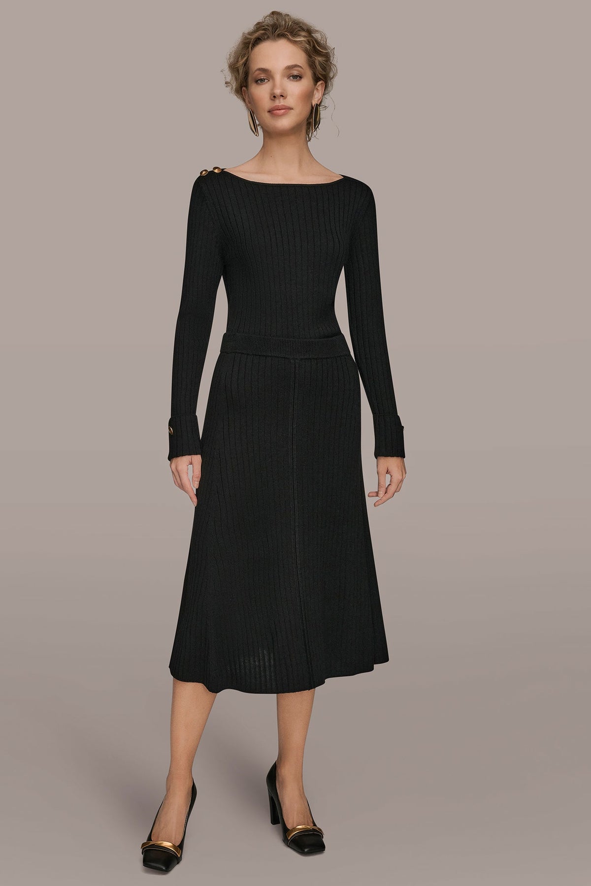 RIBBED SWEATER MIDI A-LINE SKIRT