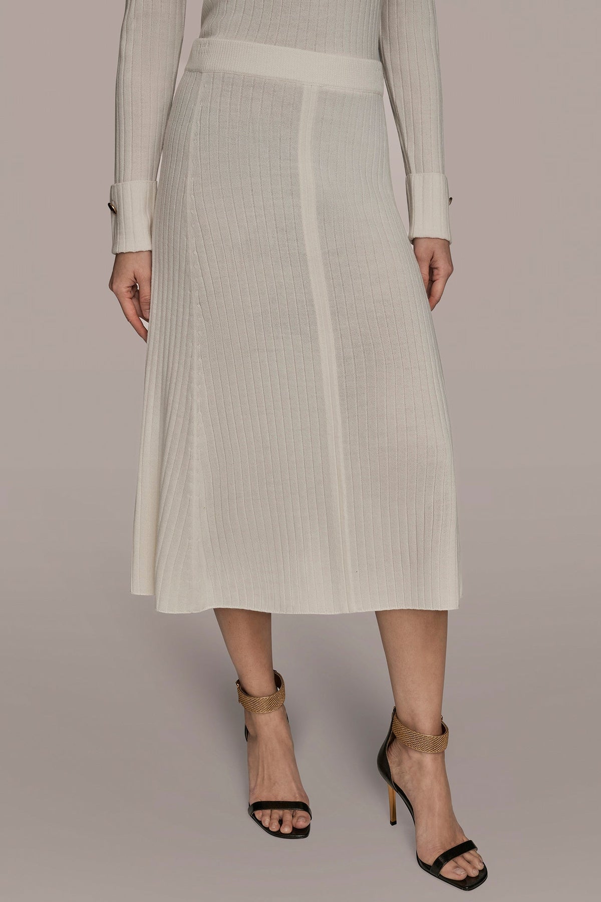 SEAMED MIDI A-LINE SWEATER SKIRT