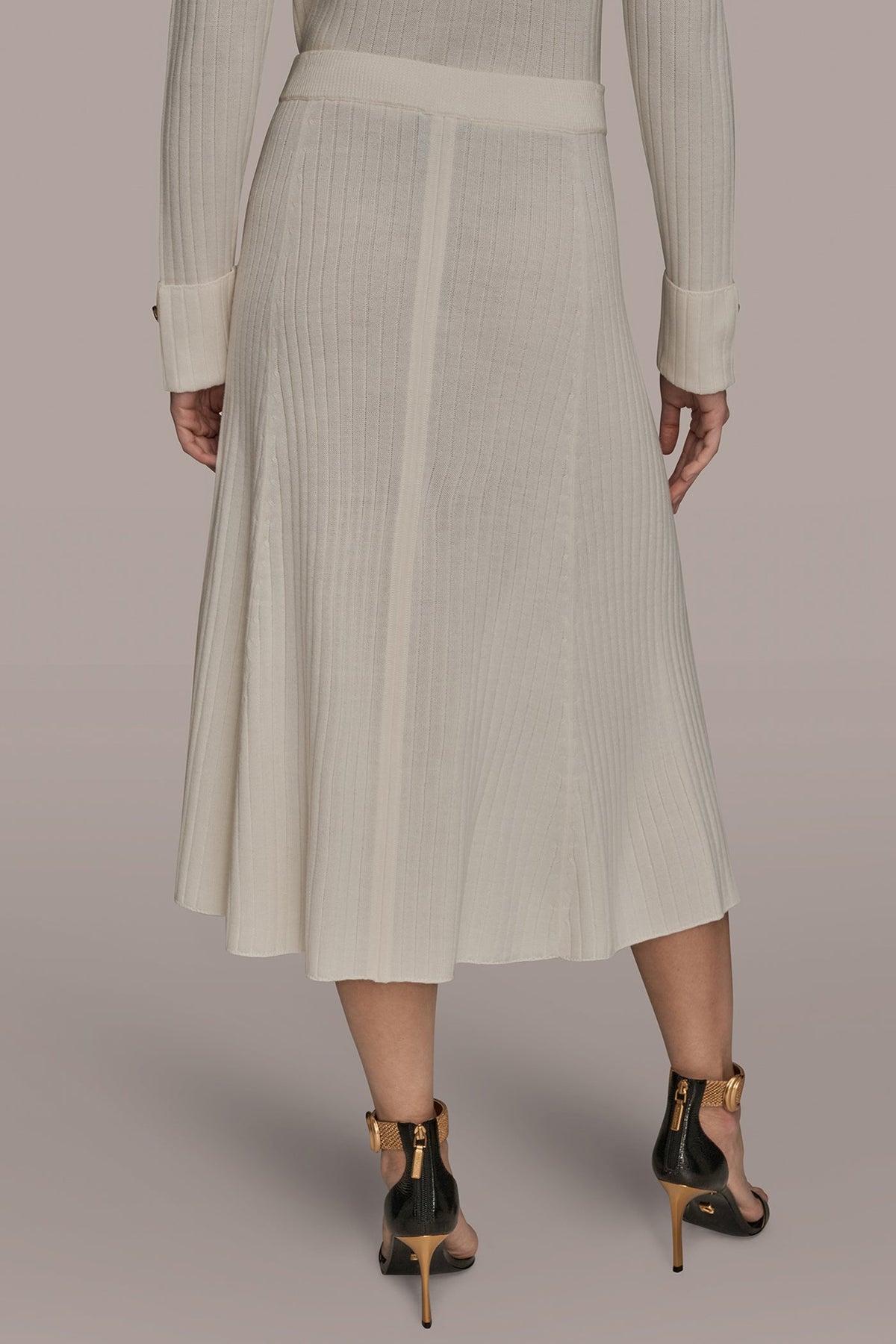 SEAMED MIDI A-LINE SWEATER SKIRT