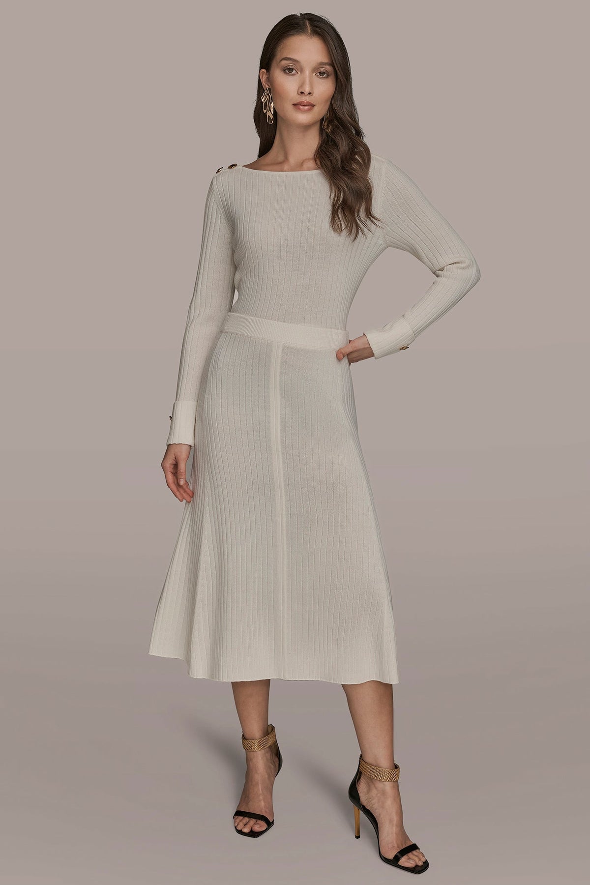 SEAMED MIDI A-LINE SWEATER SKIRT