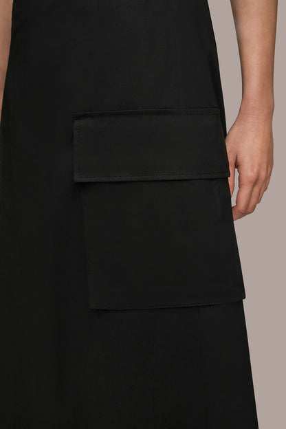 ASYMMETRIC MIDI WRAP CARGO SKIRT