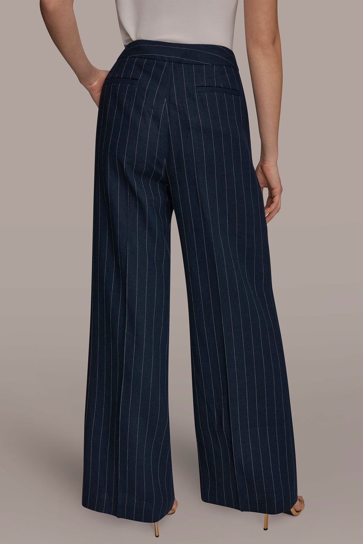 LINEN-BLEND PINSTRIPE WIDE-LEG SUIT PANT