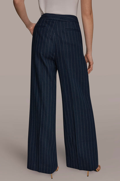 LINEN-BLEND PINSTRIPE WIDE-LEG SUIT PANT