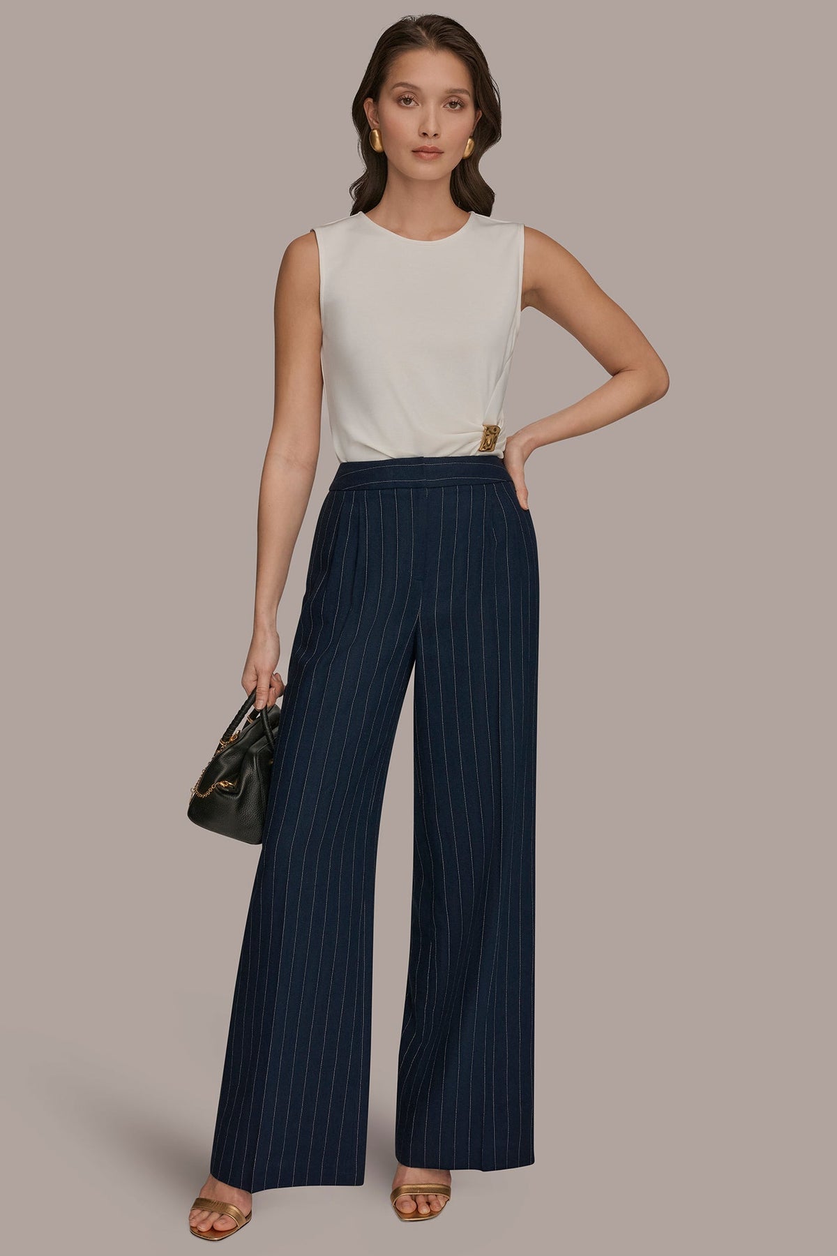 LINEN-BLEND PINSTRIPE WIDE-LEG SUIT PANT