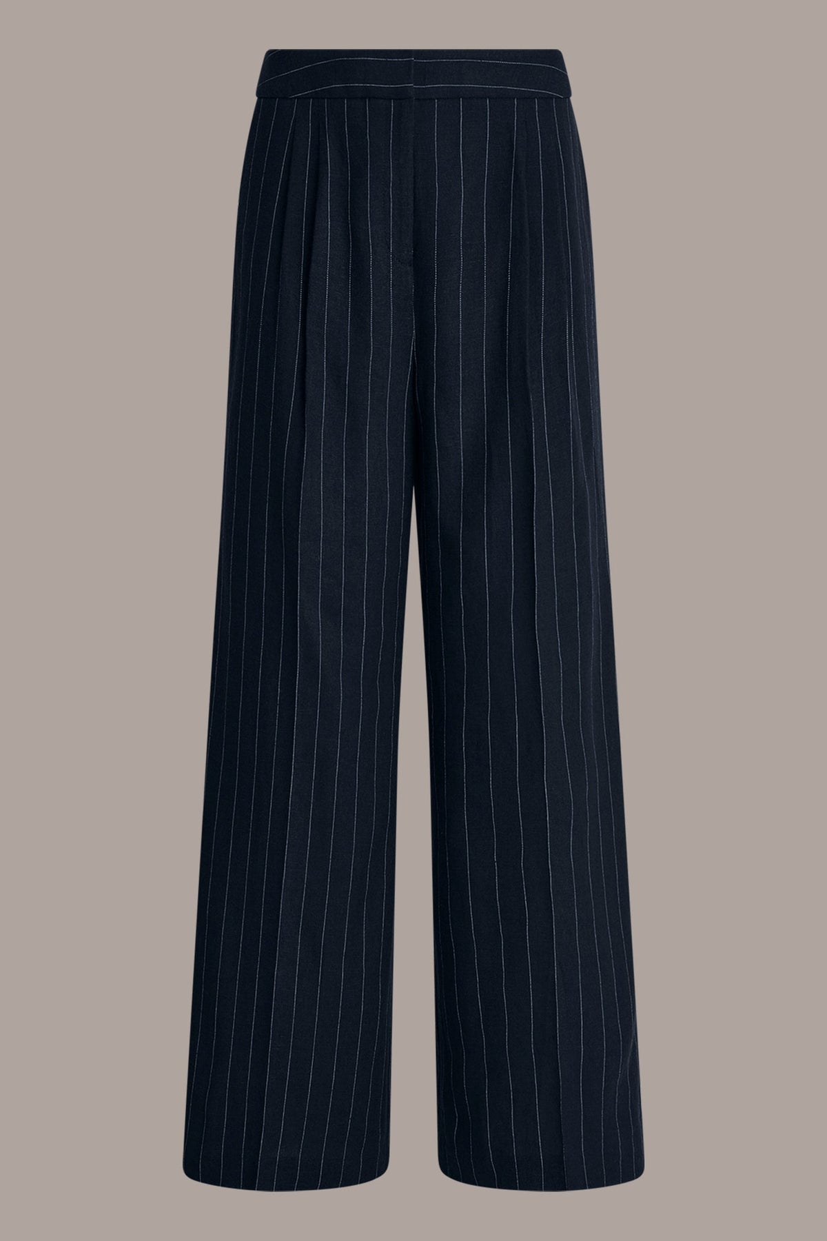 LINEN-BLEND PINSTRIPE WIDE-LEG SUIT PANT