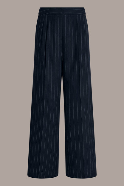 LINEN-BLEND PINSTRIPE WIDE-LEG SUIT PANT