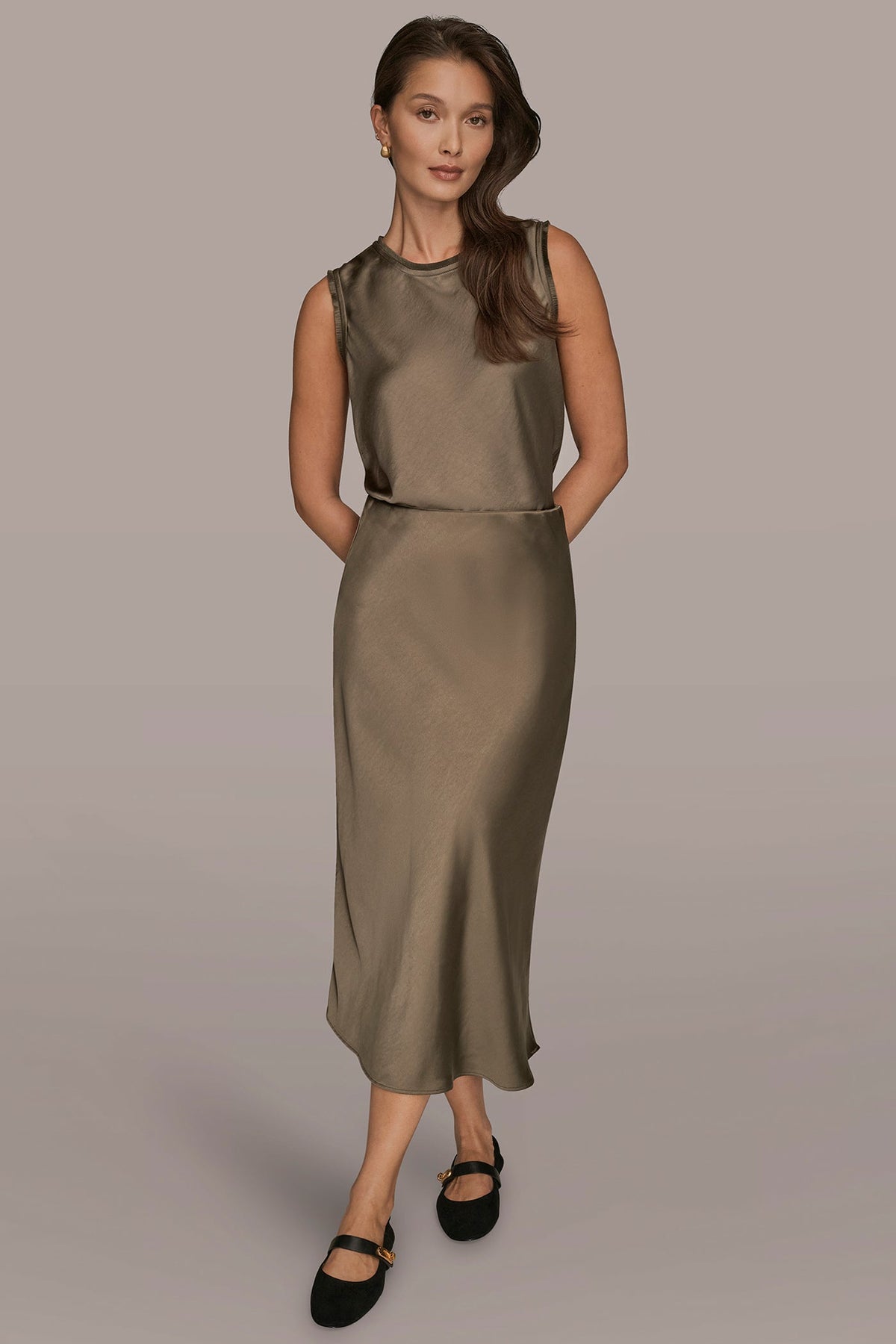 SATIN MIDI A-LINE SKIRT
