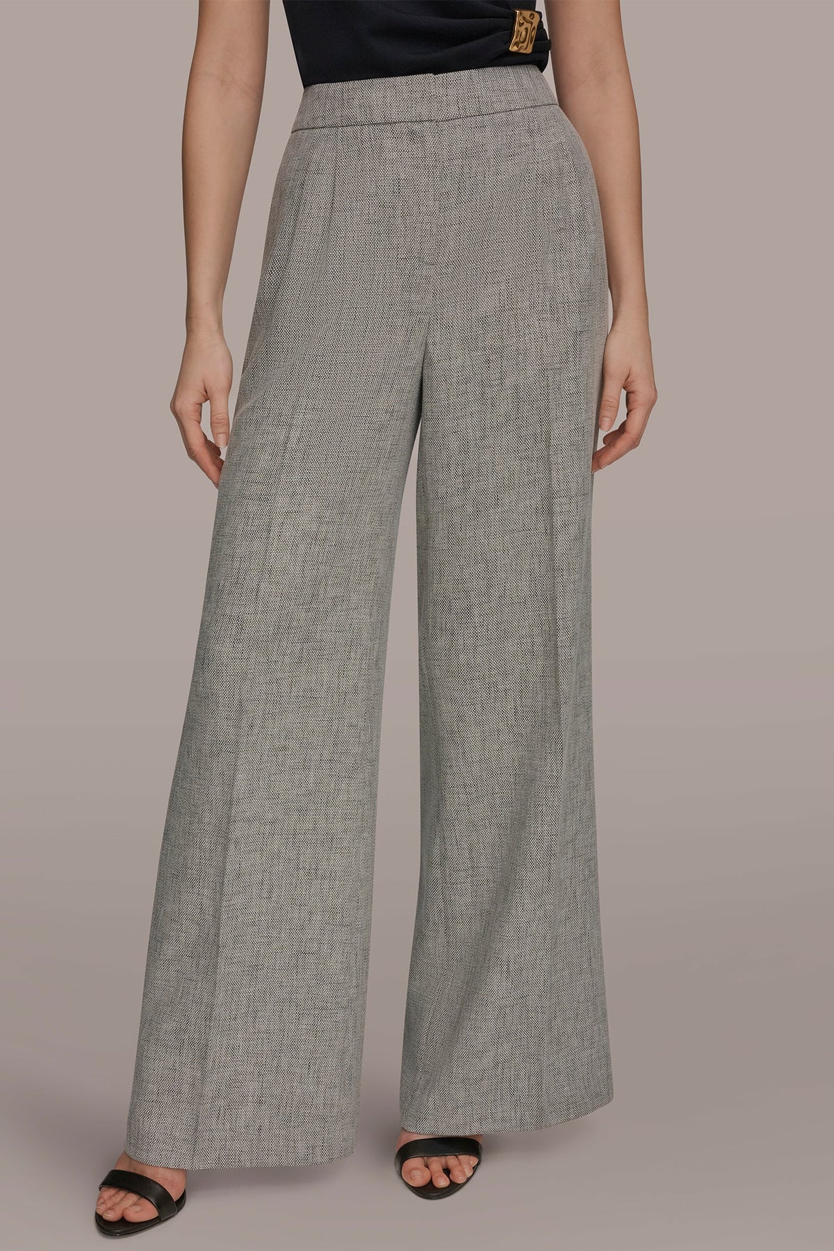 MID-RISE MÉLANGE PLEATED WIDE-LEG SUIT PANT