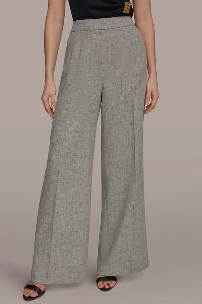 MID-RISE MÉLANGE PLEATED WIDE-LEG SUIT PANT
