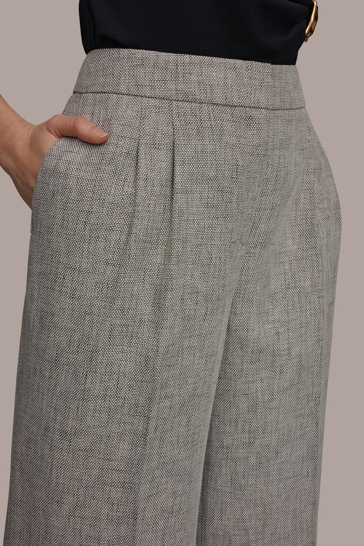MID-RISE MÉLANGE PLEATED WIDE-LEG SUIT PANT