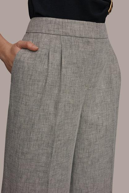 MID-RISE MÉLANGE PLEATED WIDE-LEG SUIT PANT
