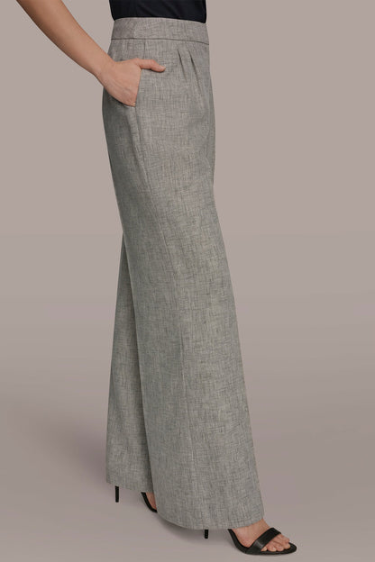MID-RISE MÉLANGE PLEATED WIDE-LEG SUIT PANT