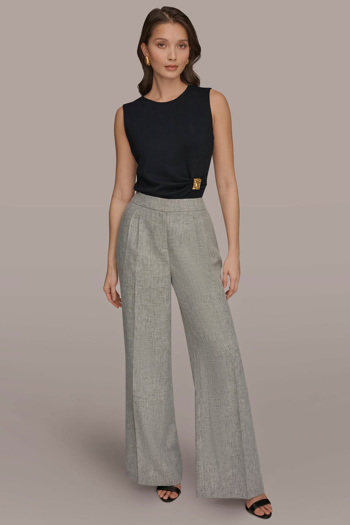 MID-RISE MÉLANGE PLEATED WIDE-LEG SUIT PANT