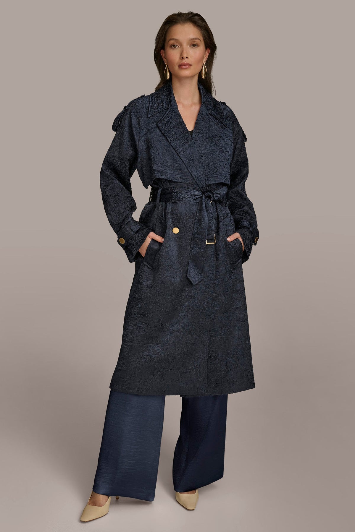 CRUSHED SATIN TRENCH COAT