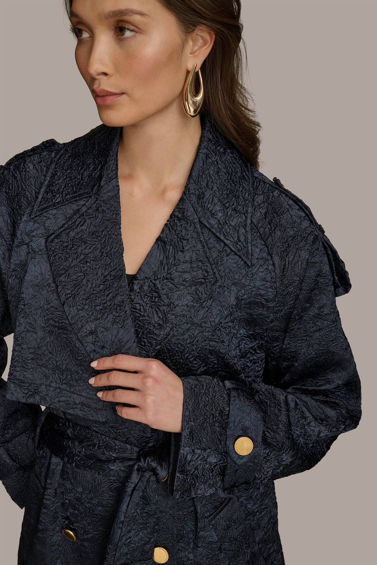 CRUSHED SATIN TRENCH COAT