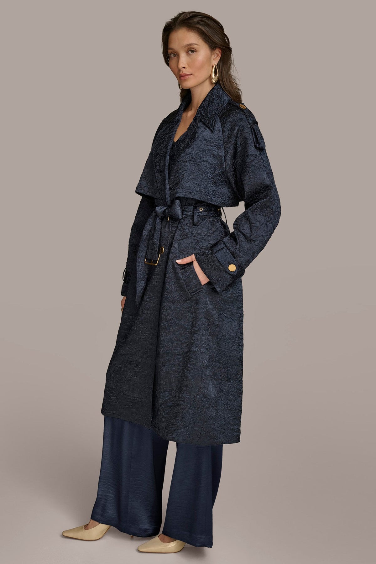 CRUSHED SATIN TRENCH COAT