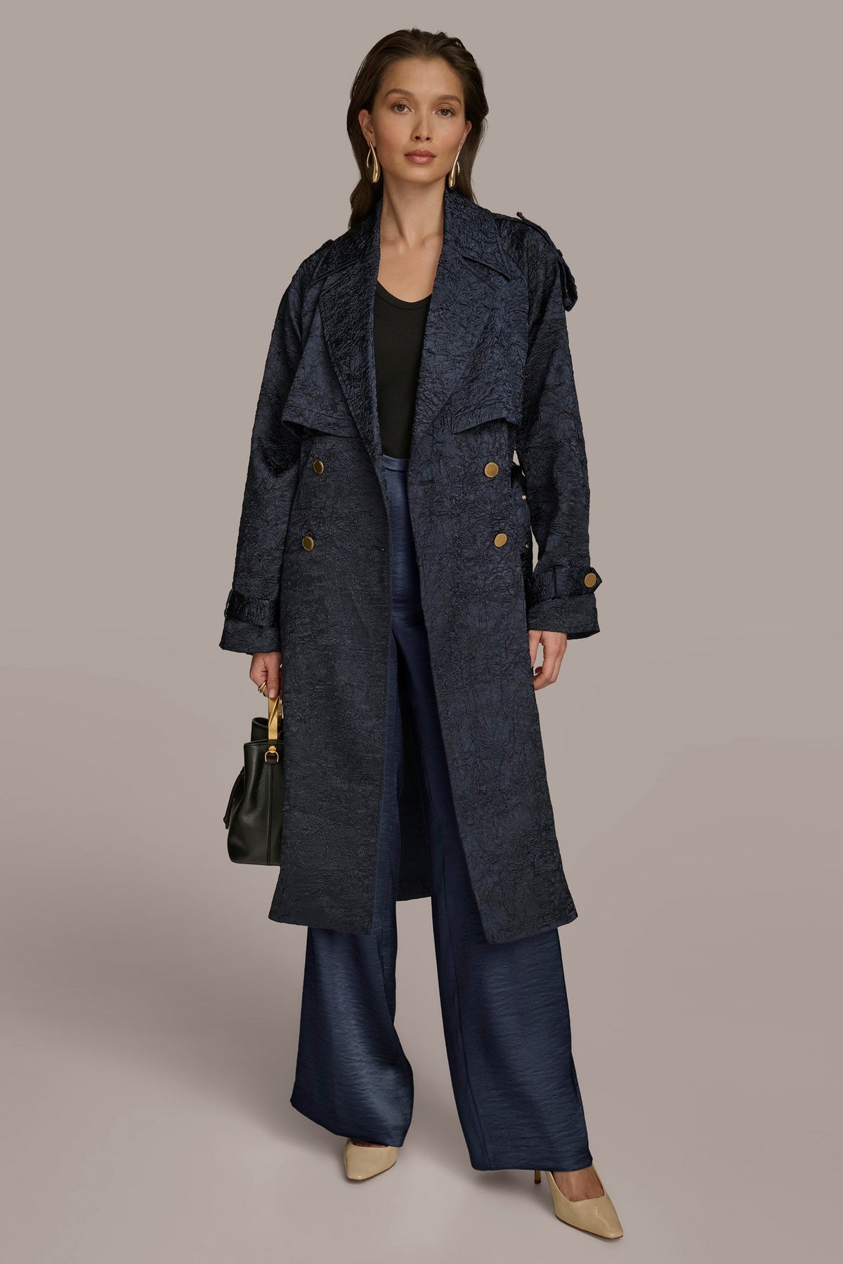 CRUSHED SATIN TRENCH COAT