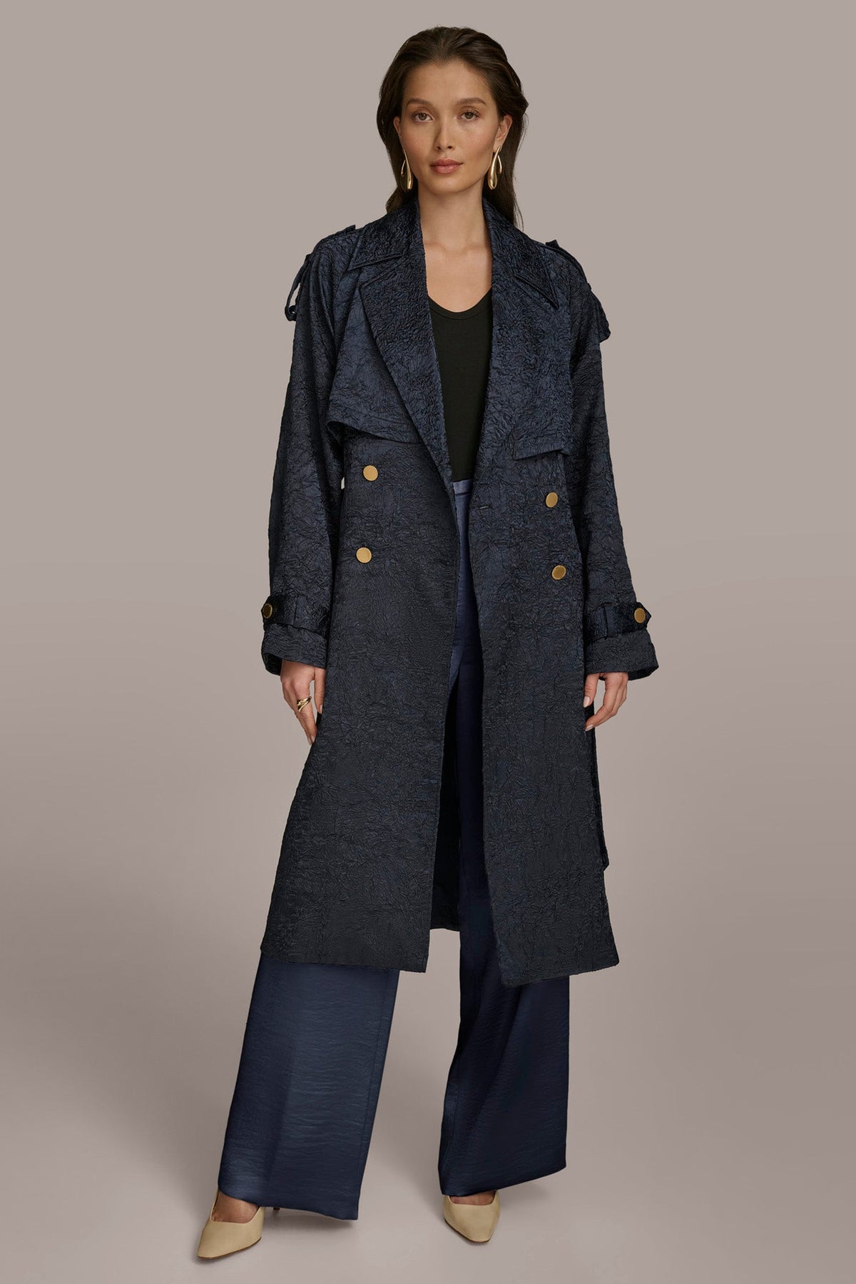 CRUSHED SATIN TRENCH COAT