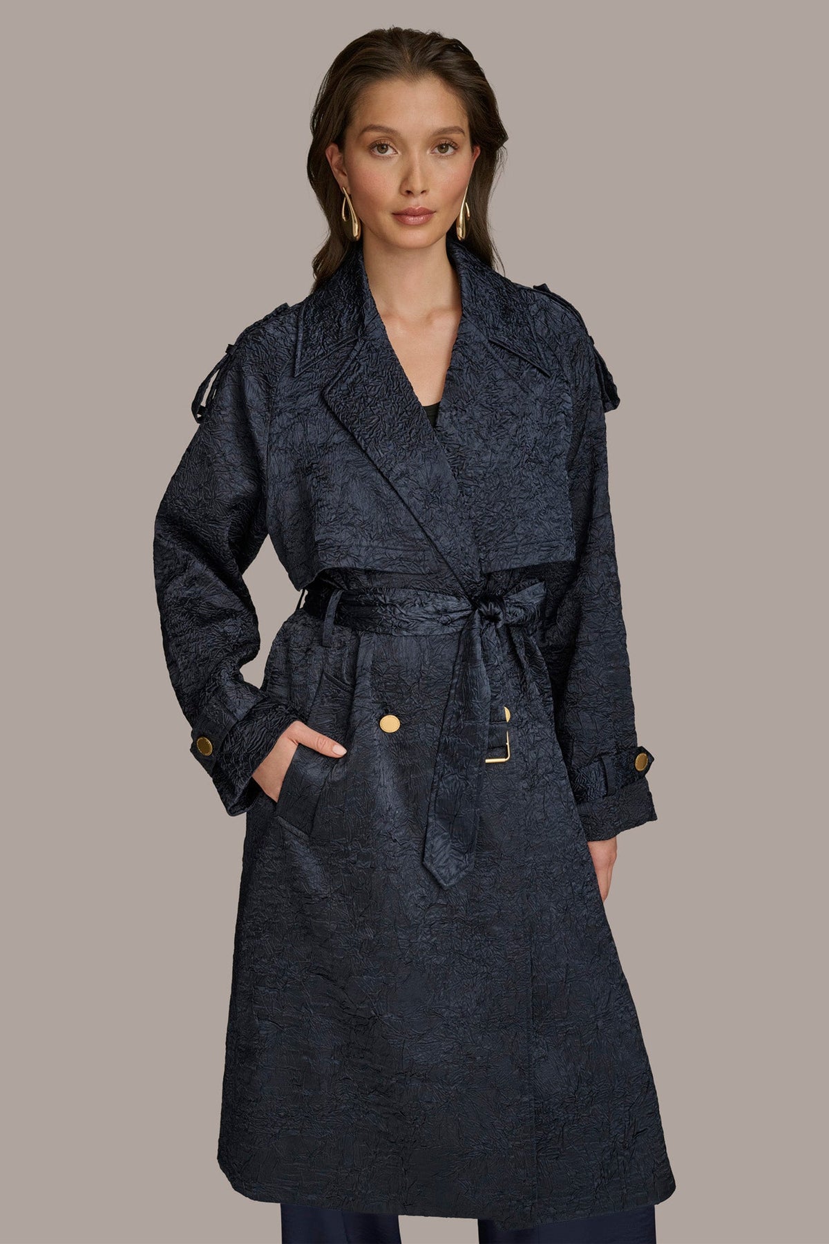 CRUSHED SATIN TRENCH COAT