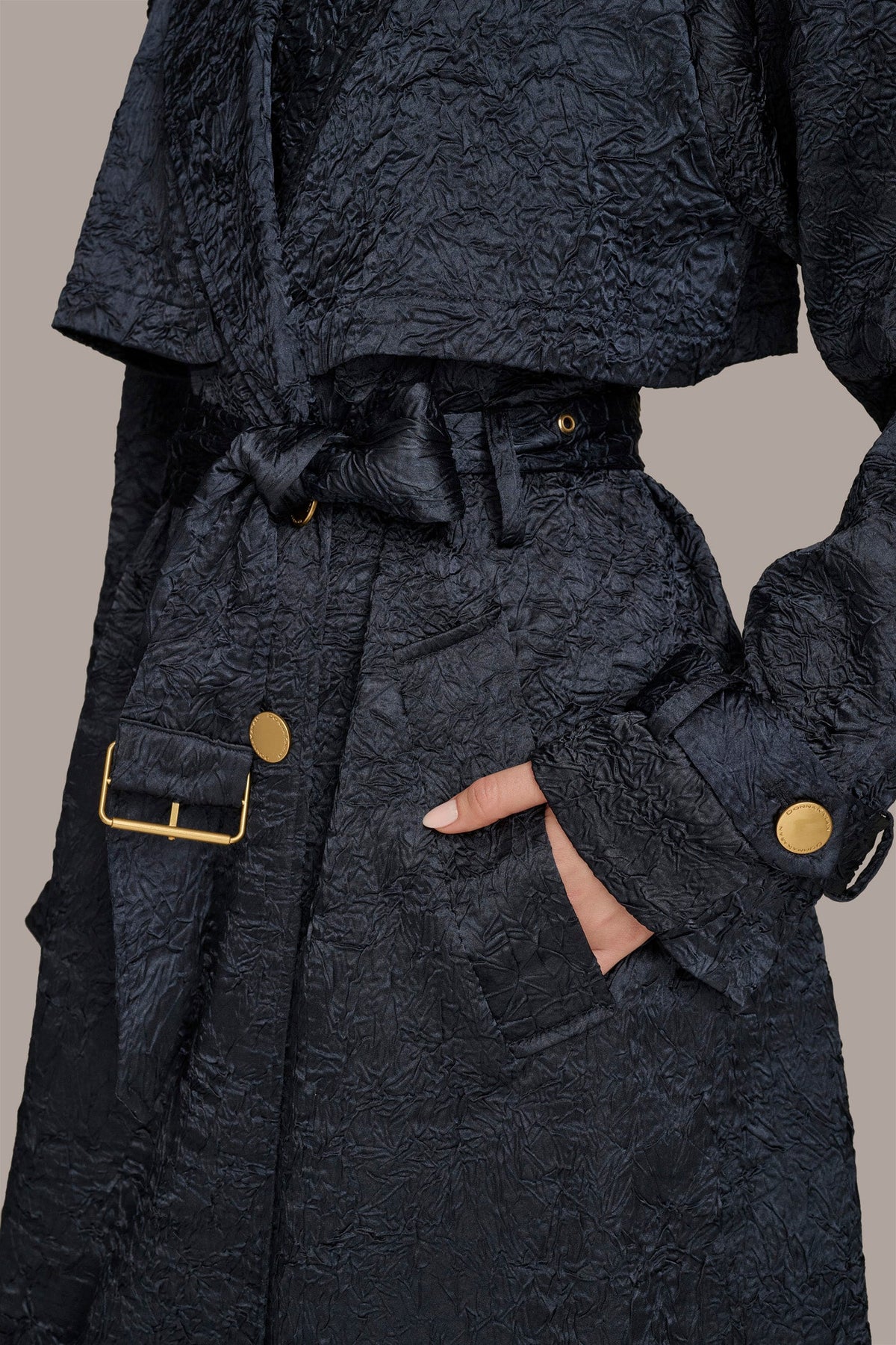 CRUSHED SATIN TRENCH COAT