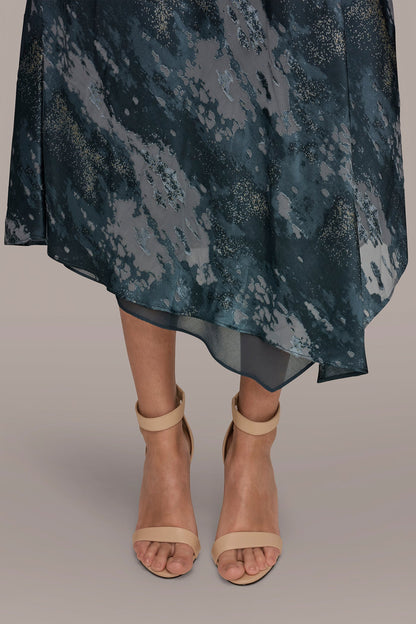 SLEEVELESS METALLIC BURNOUT DRESS