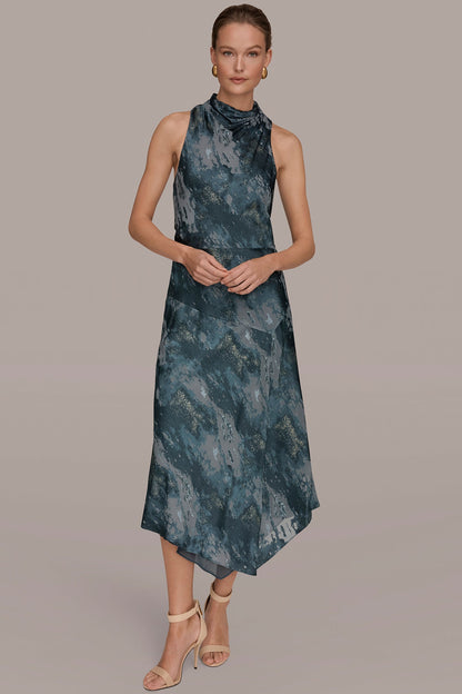 SLEEVELESS METALLIC BURNOUT DRESS