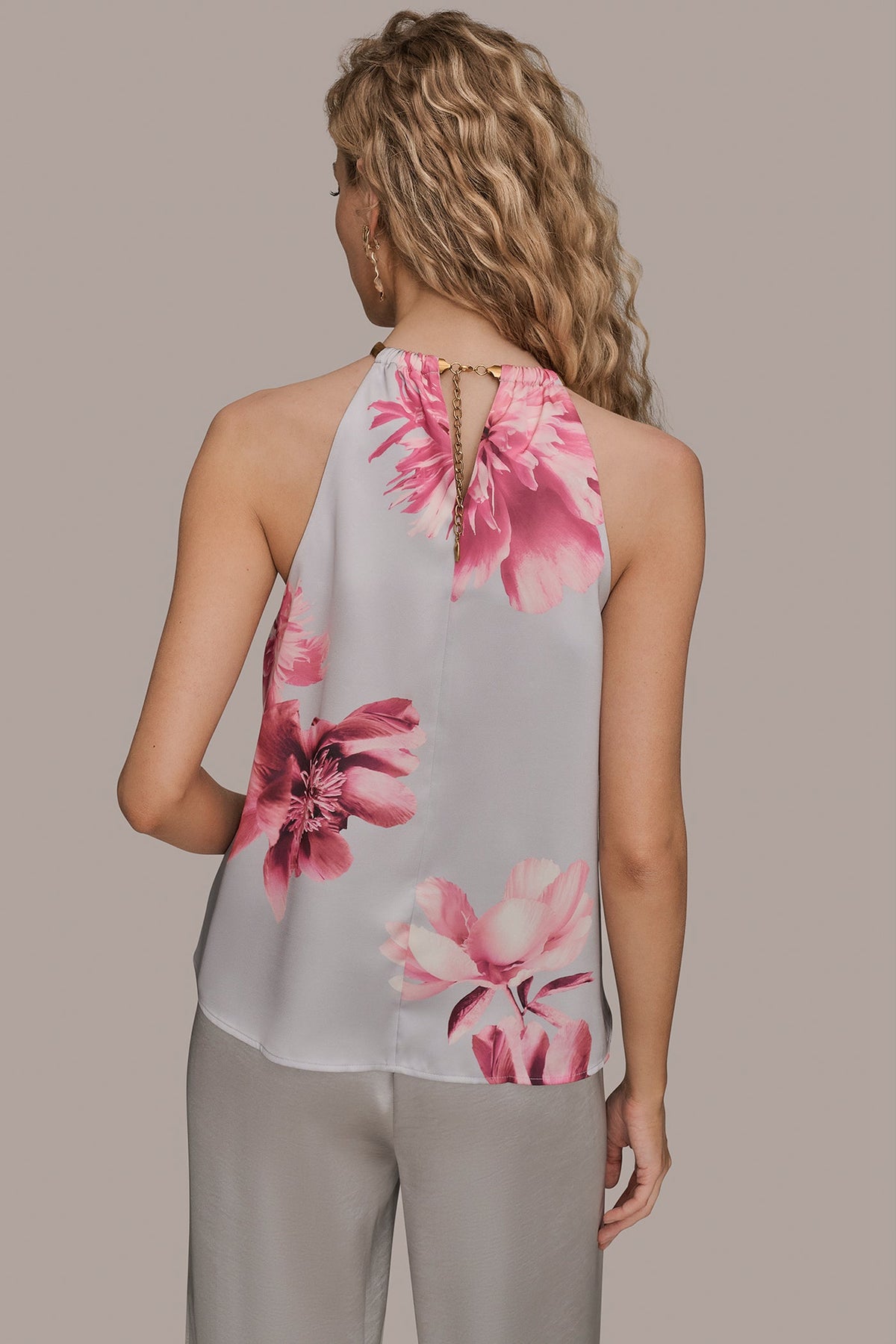 FLORAL TWIST-NECK HALTER BLOUSE