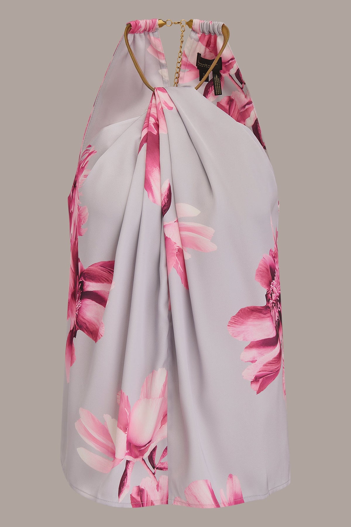 FLORAL TWIST-NECK HALTER BLOUSE