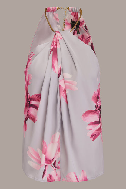 FLORAL TWIST-NECK HALTER BLOUSE