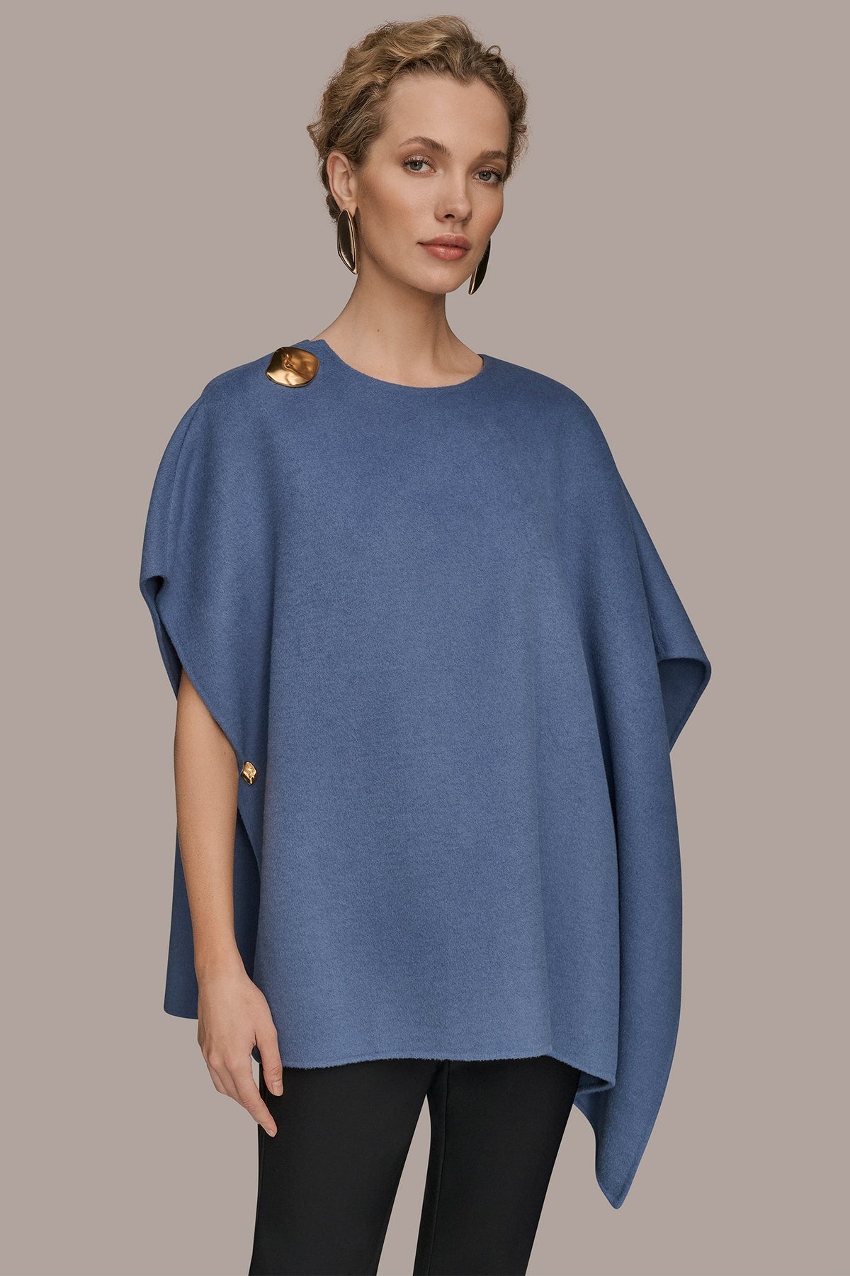 BUTTON-EMBELLISHED WOOL-BLEND CAPE