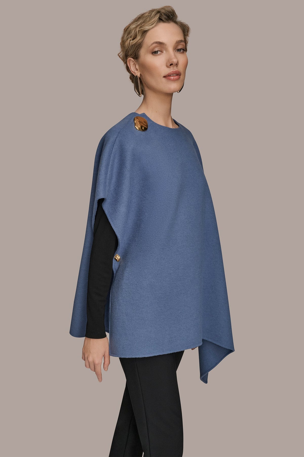 BUTTON-EMBELLISHED WOOL-BLEND CAPE
