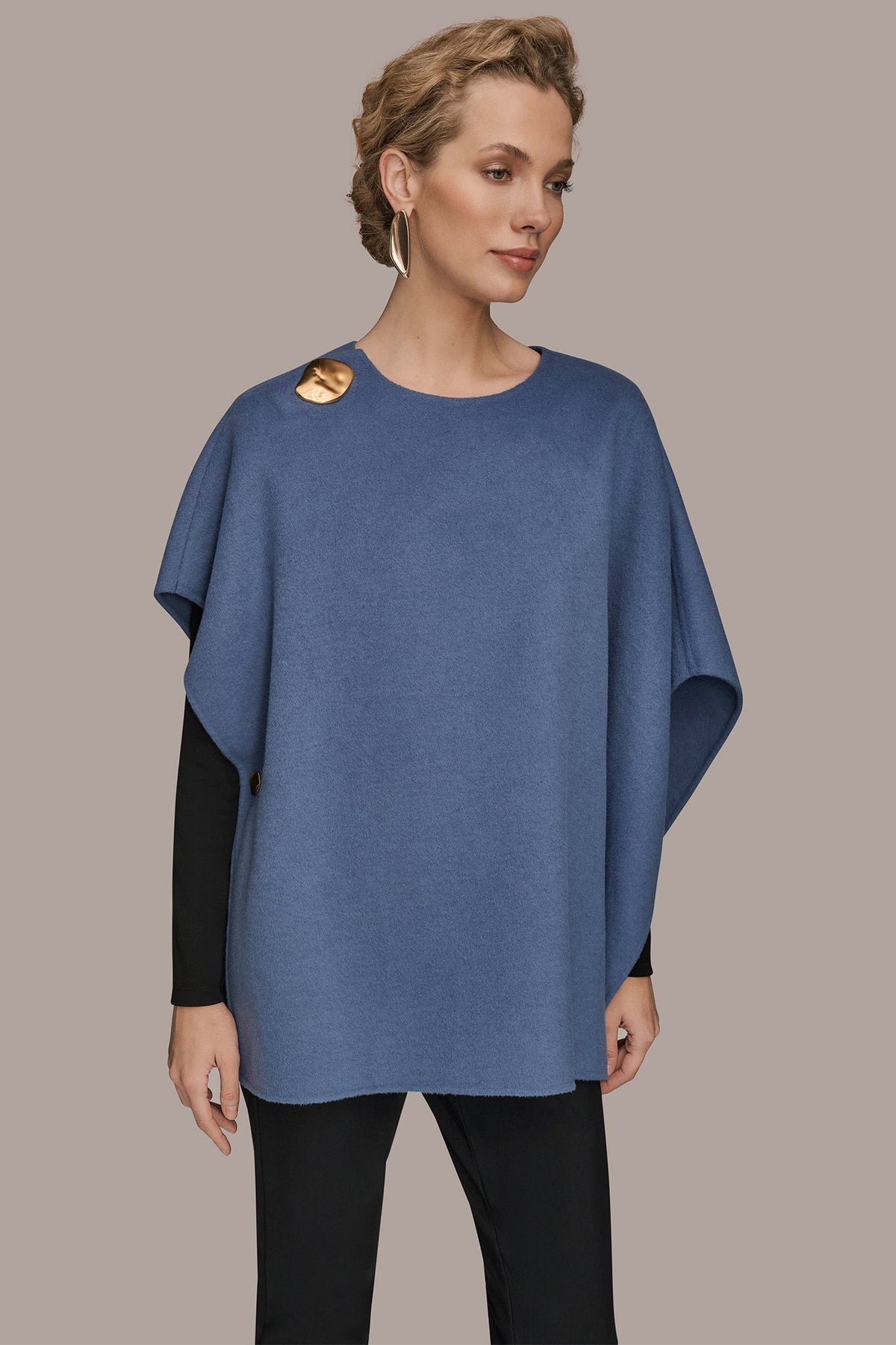 BUTTON-EMBELLISHED WOOL-BLEND CAPE