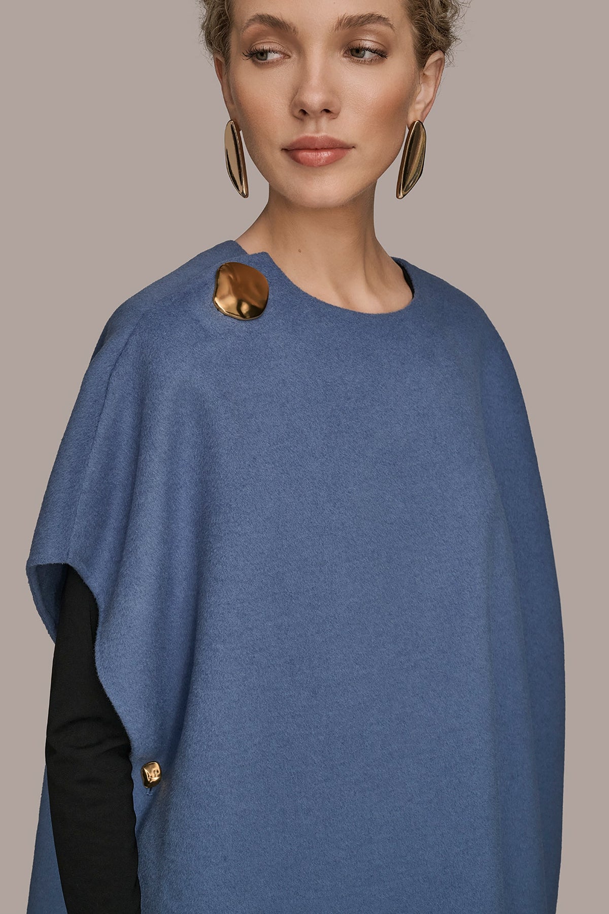 BUTTON-EMBELLISHED WOOL-BLEND CAPE