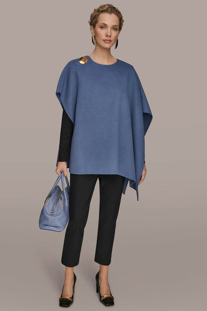 BUTTON-EMBELLISHED WOOL-BLEND CAPE