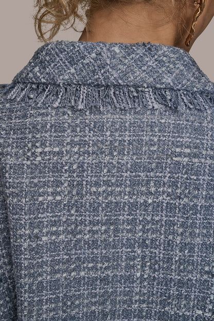 CROPPED DOUBLE-BREASTED FRINGED TWEED JACKET