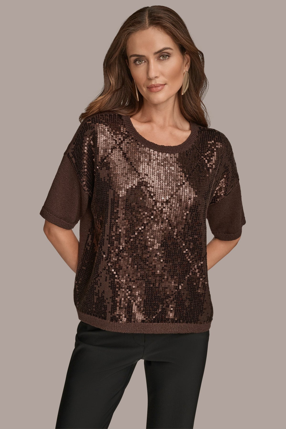 ELBOW-SLEEVE SEQUIN SWEATER