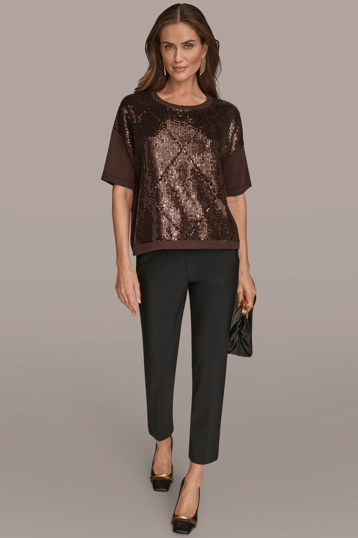 ELBOW-SLEEVE SEQUIN SWEATER