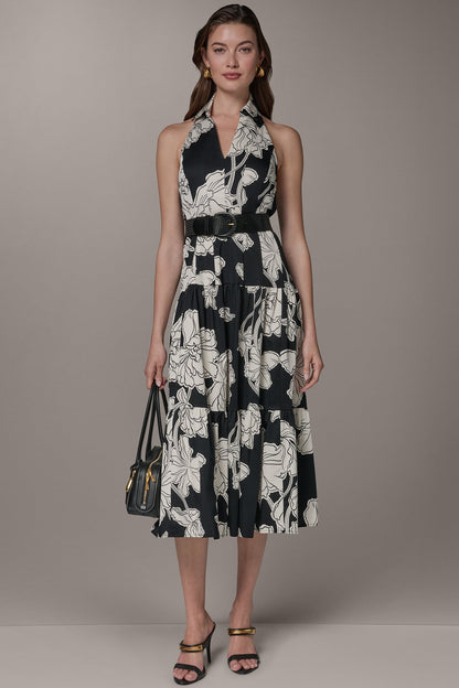 SLEEVELESS MIDI HALTER SHIRT DRESS
