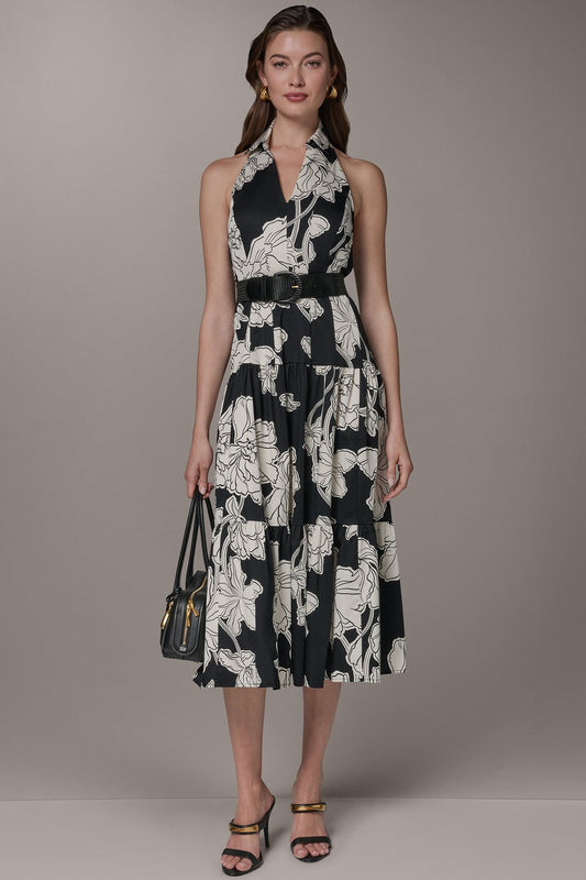 SLEEVELESS MIDI HALTER SHIRT DRESS